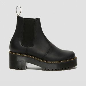 DR. MARTENS ROMETTY BLACK BURNISHED WYOMING LEATHER PLATFORM CHELSEA BOOTS DOCS
